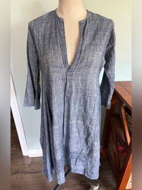 Dosa Women’s 100% Organic Khadi Cotton Blue 3/4 Sleeve Dress Size 2